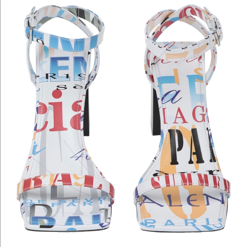 Balenciaga Block Heel Printed Ankle Wrap Sandals - Picture 1 of 13